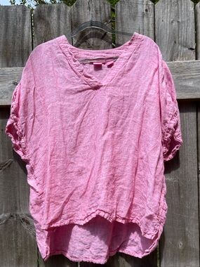 Isaac Mizrahi Linen Soft Pink V-Neck Linen Tunic Size 2X
